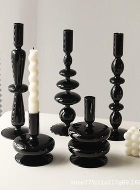 中古花瓶客厅插花轻奢法式小众高级感黑色复古玻璃摆件水培鲜花