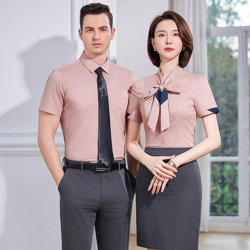 竹纤维长短袖衬衫定制绣logo男女职业装气质工作服正装蝴蝶结衬衣