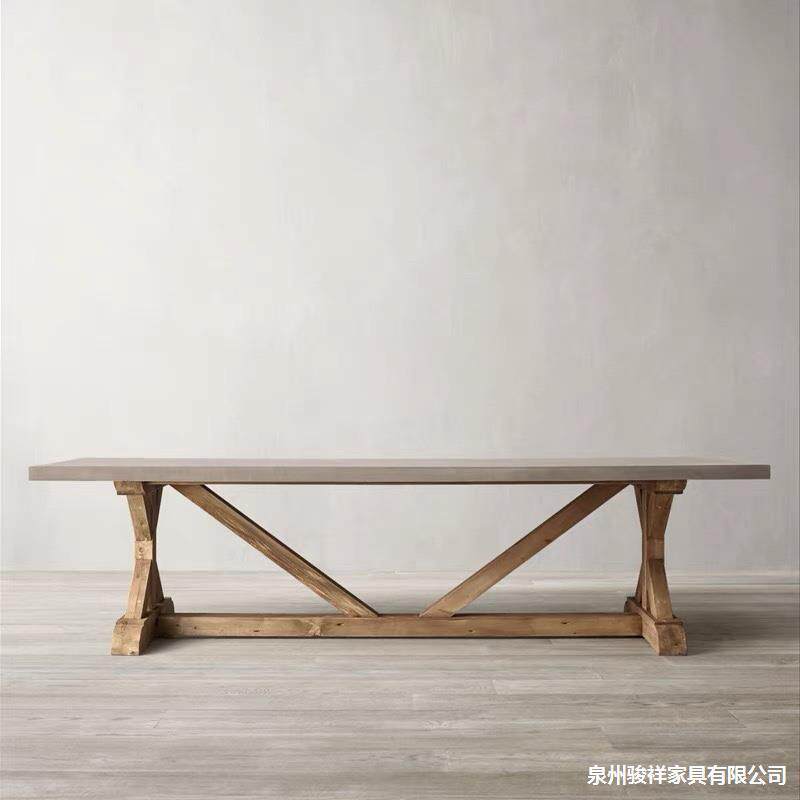 实木复古仿水泥色餐桌创意大板会议桌简约工作台极简设计师办公桌
