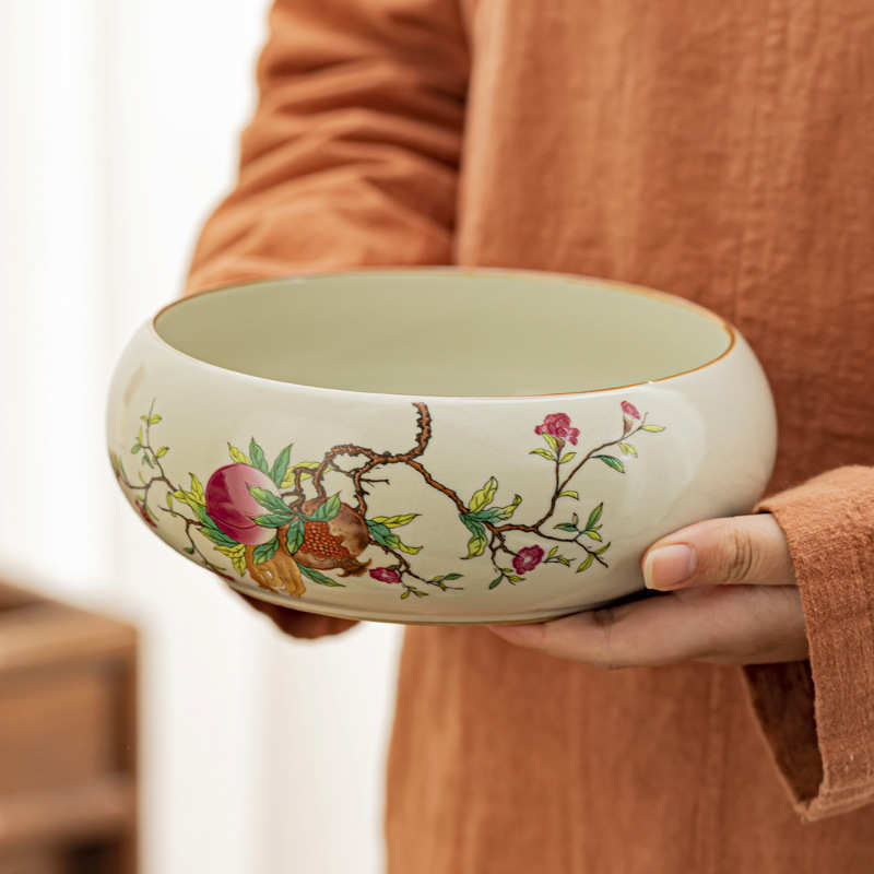 米黄汝窑茶洗杯洗水洗水盂茶渣缸陶瓷茶具配件茶洗器茶盆建水开片