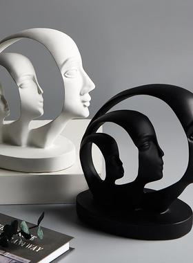 北欧简约创意抽象人脸树脂工艺摆件办公室书柜装饰品摆设跨境货源