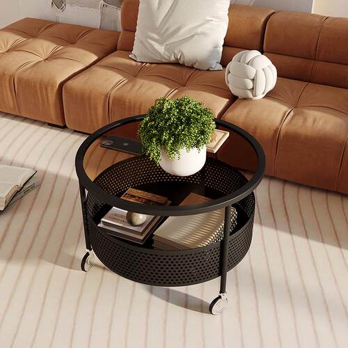 简约现代奶油风设计师网红小茶几小户型客厅茶台极简玻璃圆形桌子