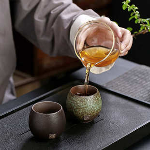 创意手工复古小茶碗杯功夫 粗陶窑变主人杯茶道单杯陶瓷品茗杯日式