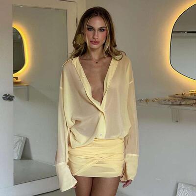 Women's Solid Color Button Collared Dress