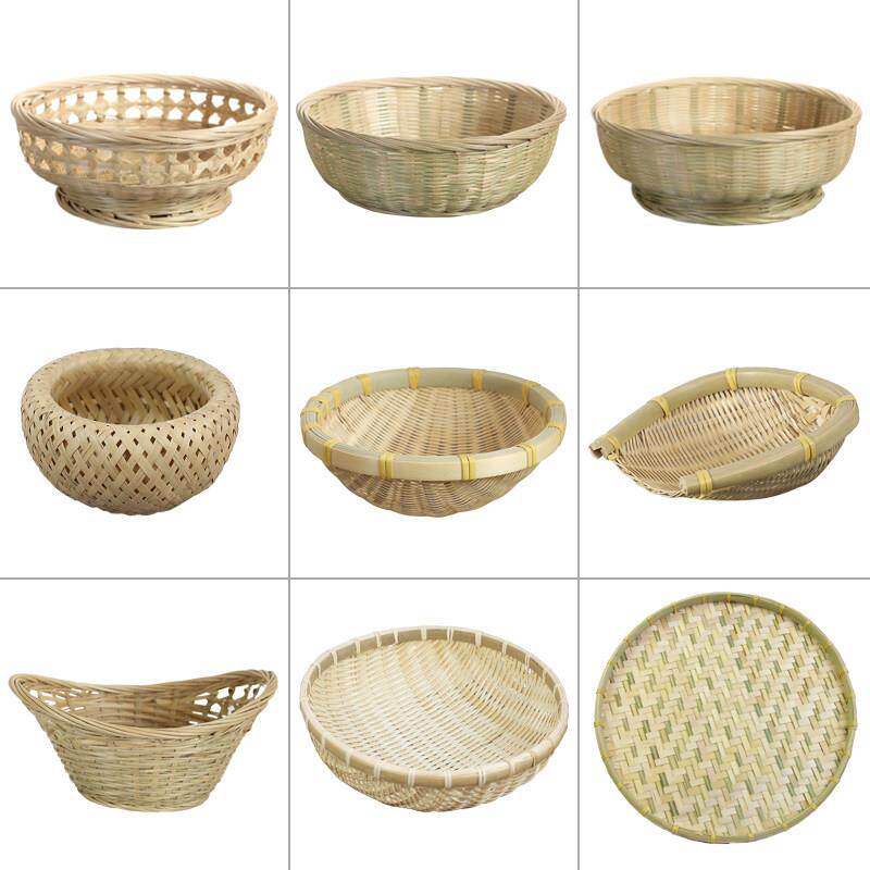 手工竹编制品筲簸箕创意小号家居洗菜筐馒头筐厨房镂空竹筛子圆形