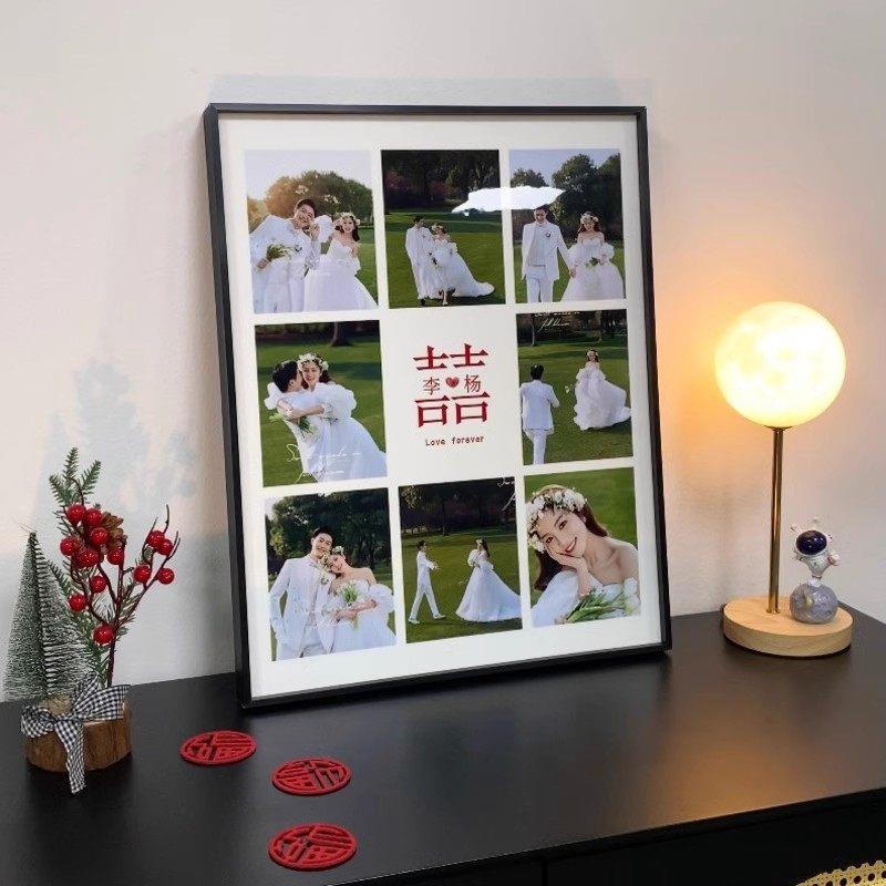 婚纱照相框 挂墙手印相框结婚照相框照片定制摆台九宫格相框