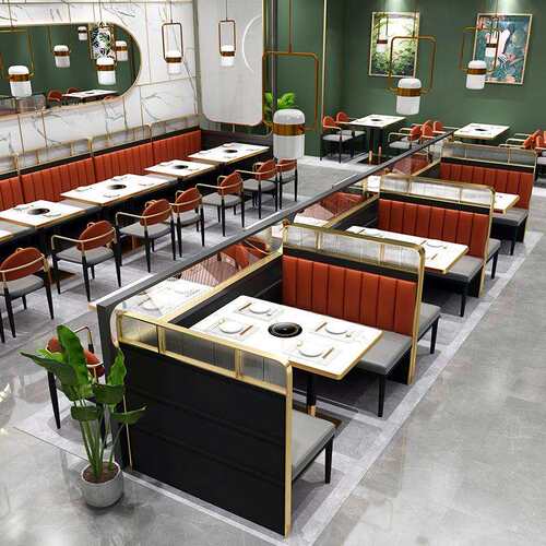 商用轻奢餐饮连锁店卡座桌椅沙发岗石餐桌奶茶店咖啡厅桌椅组合