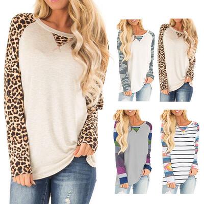 Printed raglan sleeves t-shirt striped sleeves top long
