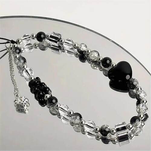 Black Strawberry Bear Love Phone Chain Charm Wrist Strap Key