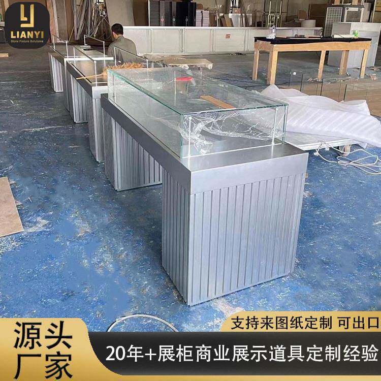 定制珠展柜金属玻璃翡翠展柜现钻石展示柜带灯黄金戒指中岛柜