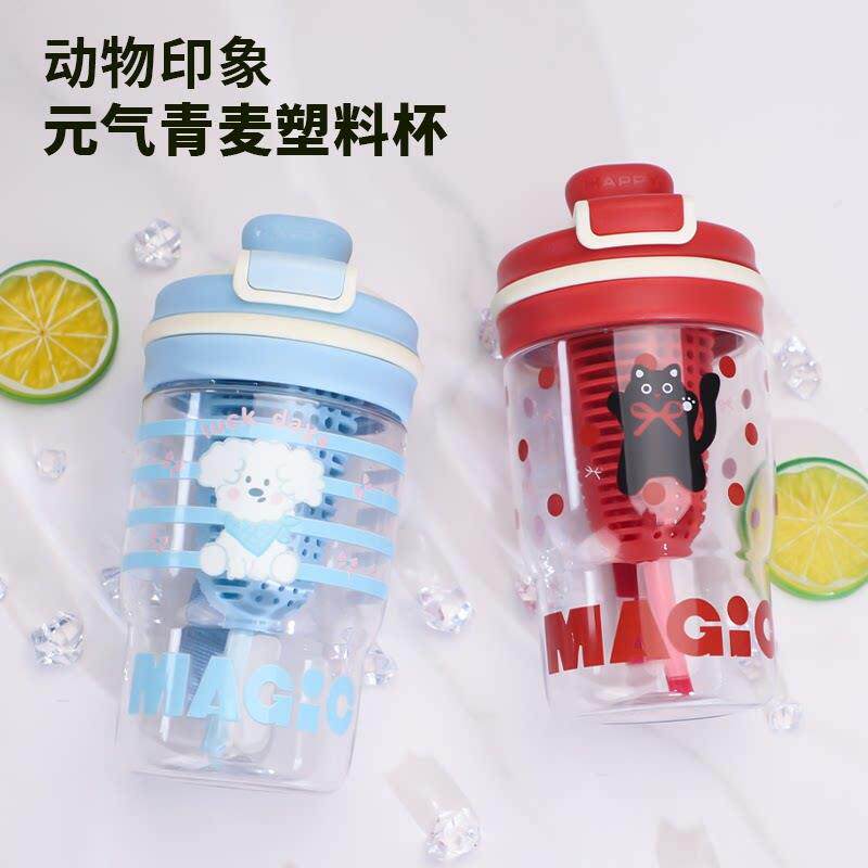 可爱塑料水杯新款女生高颜值双饮带吸管茶仓夏天学生咖啡随手杯子