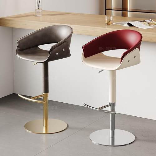 星益丨意式极简吧台椅家用前台高脚椅可升降岛台椅设计师中古吧椅