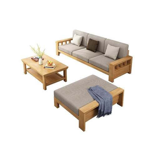 北欧实木沙发客厅组合小户型贵妃沙发三人位转角带贵妃两用沙发床