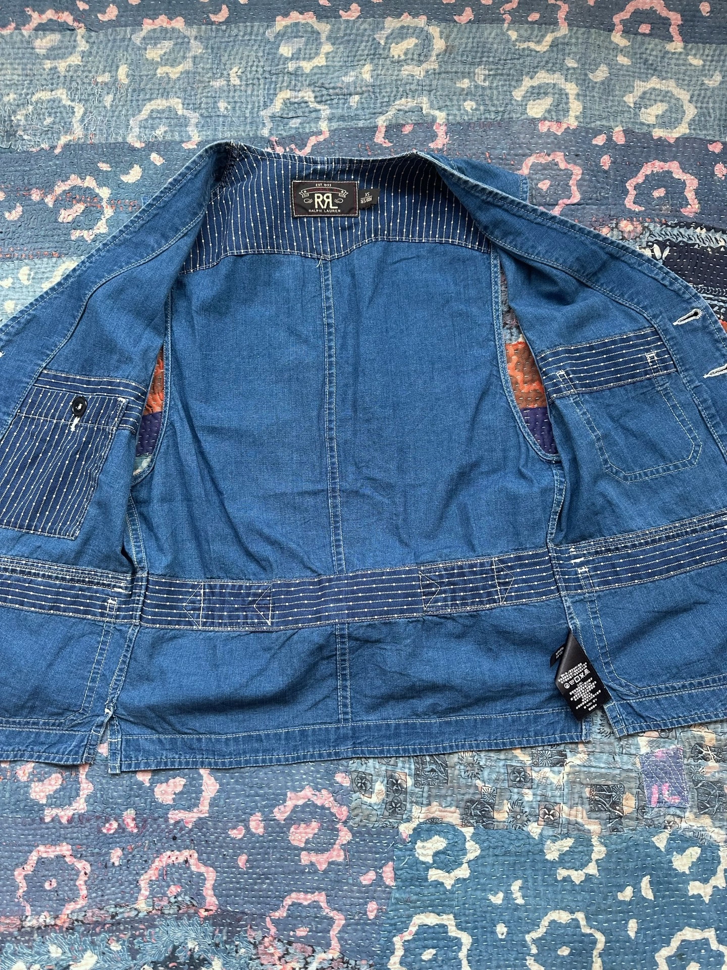 RRL Blue Denim Workwear Vest — back