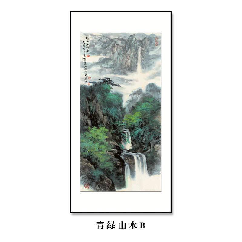 玄关挂画水墨版书房国画壁画中式走廊新背景竖餐厅装饰画客厅山水