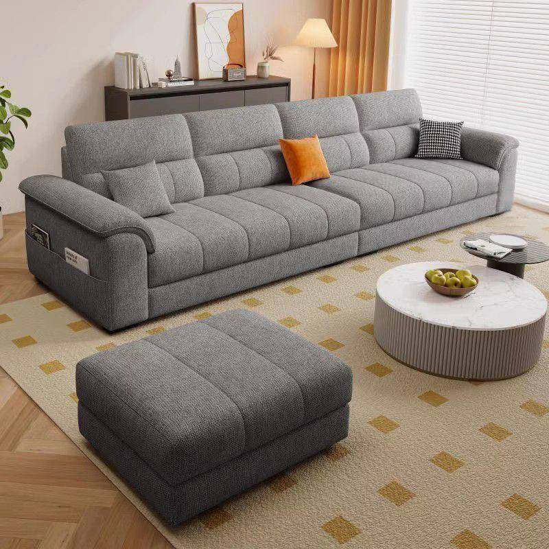 新款棉麻布艺沙发客厅小户型现代简约直排四人位猫抓皮艺沙发家用