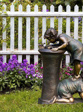 跨境亚马逊外贸款男孩女孩戏水摆件雕塑树脂工艺品花园园艺摆饰