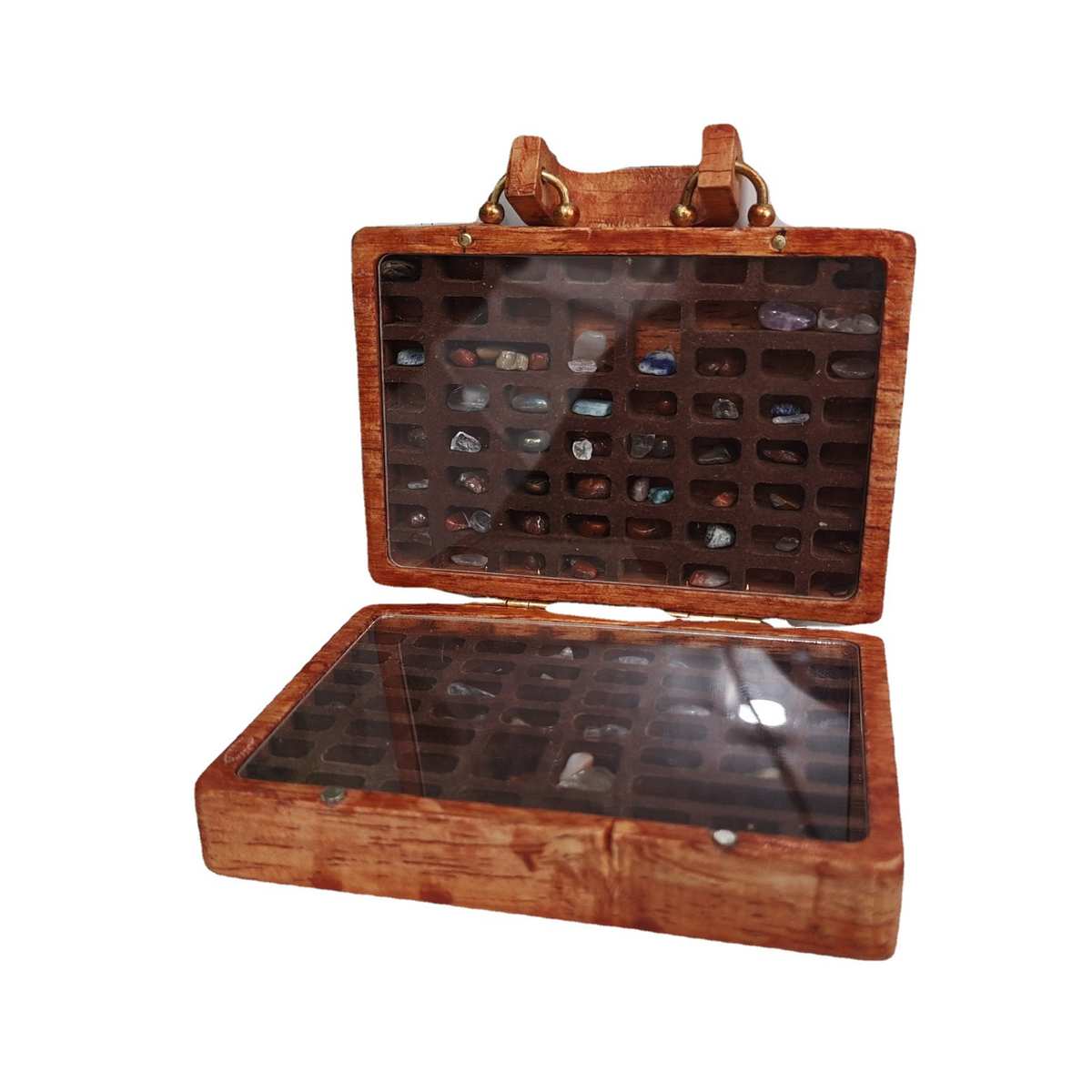 Crystal Collection Box木制水晶收藏盒手提箱里的石头收藏品摆饰