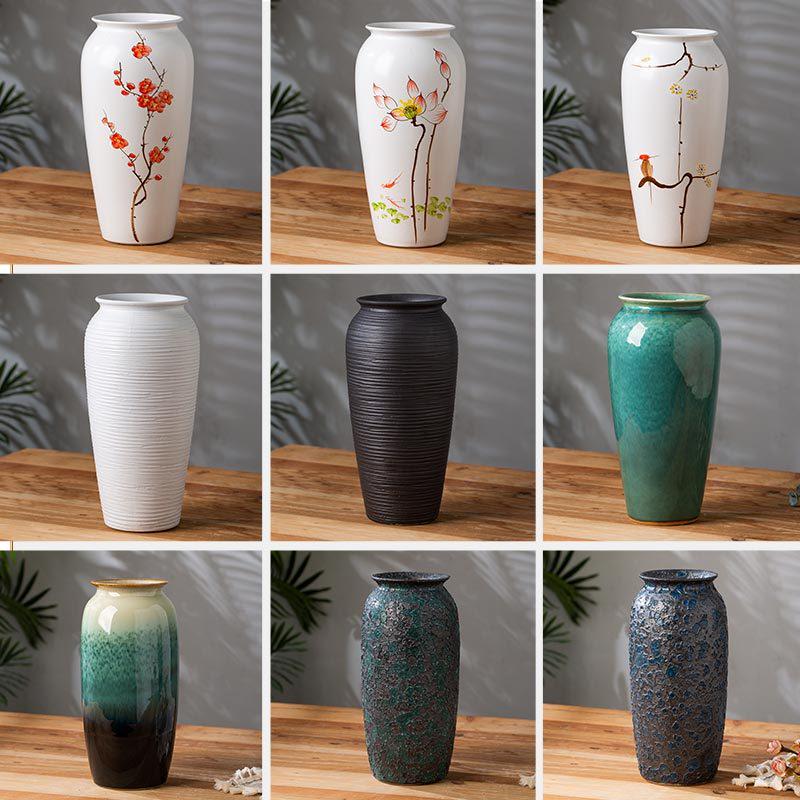 现代简约水培陶瓷花瓶摆件客厅插花干花复古富贵竹轻奢花盆花器