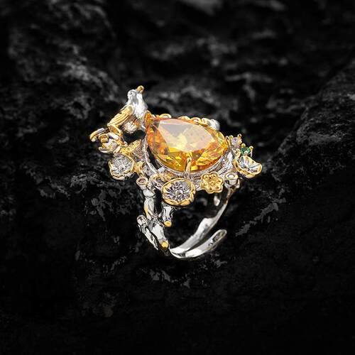 Citrine High-grade Necklace Ring Earrings Three-piece Set Vi