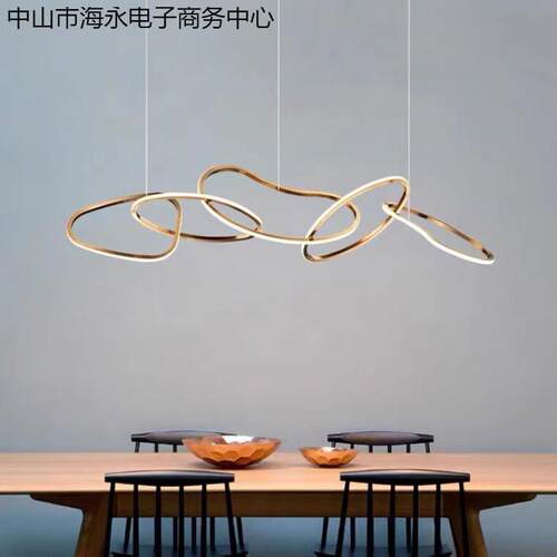极简轻奢客厅吊灯后现代艺术创意圆圈灯不锈钢环形卧室餐厅吧台灯