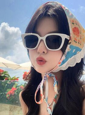 海边拍照护眼太阳眼镜韩版高级感覆古百搭显脸小防晒方形太阳眼镜