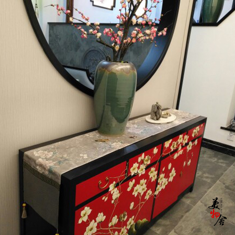 新古典桌旗茶席桌旗中式禅意中国风高档花鸟床旗奢华布艺桌布旗茶