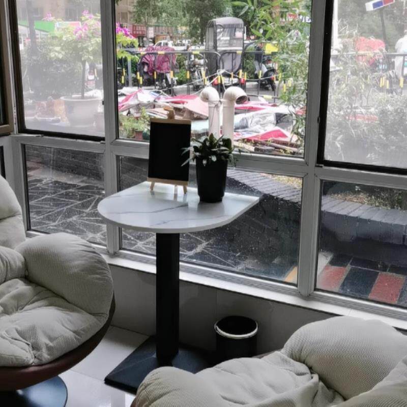 奶茶店桌椅小圆快餐厅定制大理石方桌子餐饮小吃饭店套装半圆桌