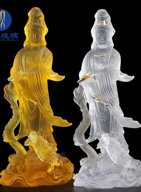 琉璃踏龙观音菩萨乘龙观音摆件拿珠拿净瓶观世音菩萨佛像桌面摆放