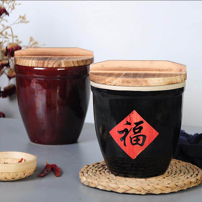 农家粗陶土瓷小水缸覆古储物土陶餐具调味罐盛饭菜特色小摆件腌菜