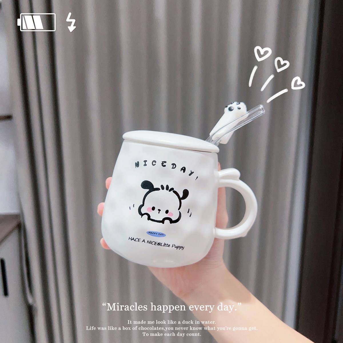 网红小狗马克杯带盖子勺可爱情侣陶瓷喝水杯女生高颜值咖啡牛奶杯