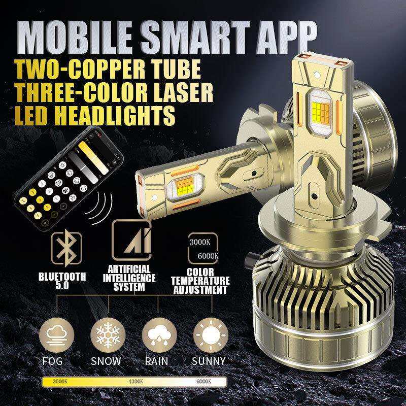 跨境R80汽车LED大灯三色APP控制灯泡H1H7H4前大灯超聚光大灯改装