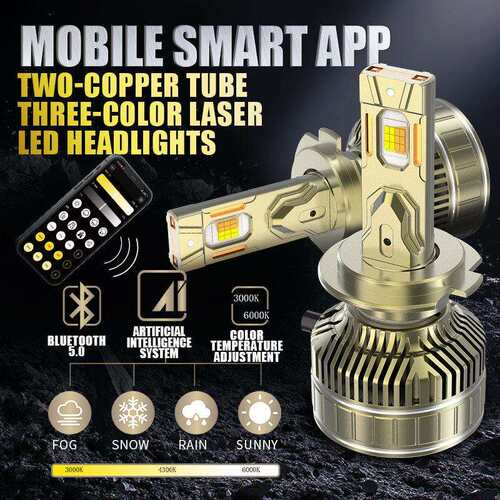 跨境R80汽车LED大灯三色APP控制灯泡H1H7H4前大灯超聚光大灯改装