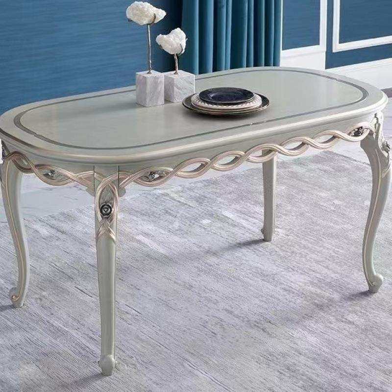 法式餐桌椅轻奢木欧式餐桌组合花长方形实木饭桌家用别墅餐桌椅