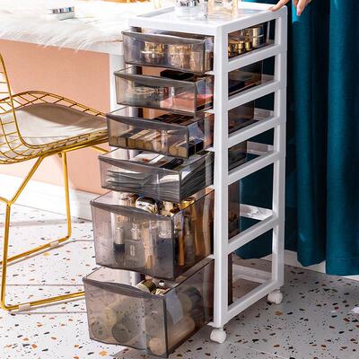 化妆品收纳盒桌下塑料置物架透明抽屉式带轮多层落地收纳柜整理箱