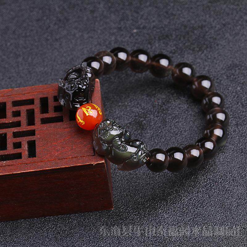 2026天然黑曜石手链冰彩双貔貅手链 造型精美 送人礼品公司聚会保