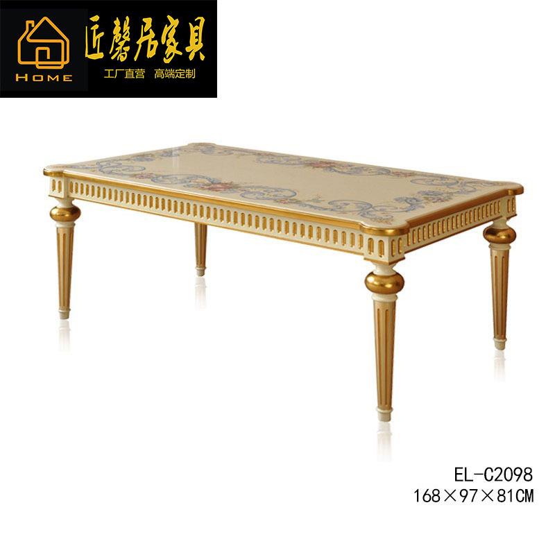 法式桦木新古典复古绘画金色做旧桌子别墅样板间餐桌椅组合家具