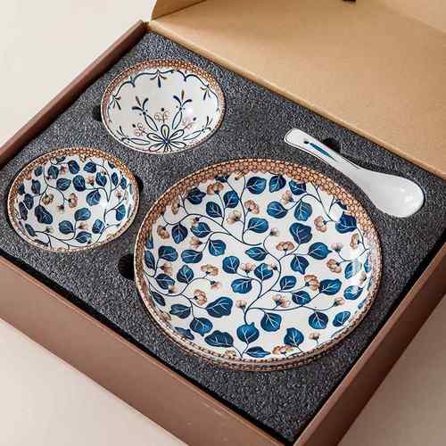 碗日Kem8QERK餐式复古风陶瓷米饭碗盘送礼碟组汤勺套装家用高颜值