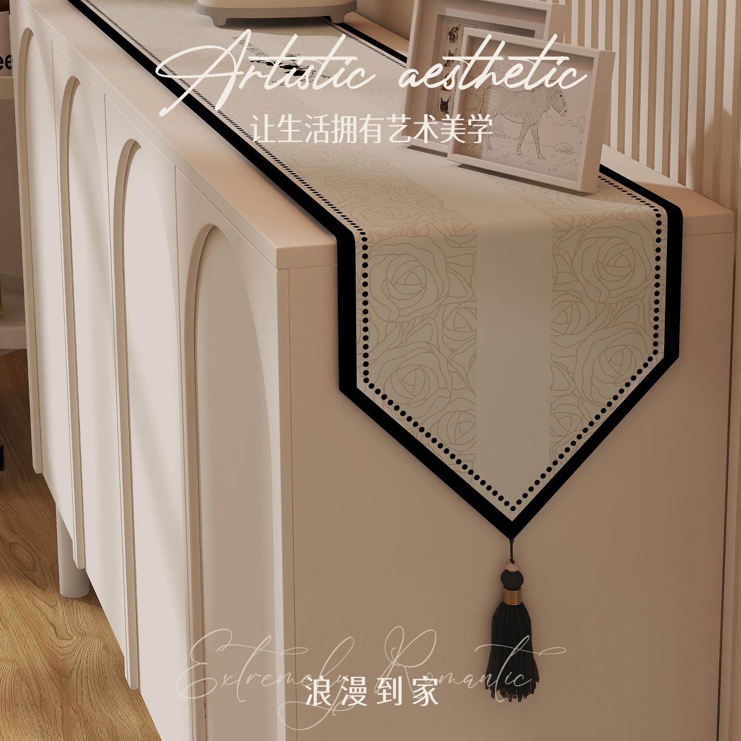 法式桌旗轻奢高端餐柜玄关柜客厅电视柜桌旗长条装饰布茶桌布艺