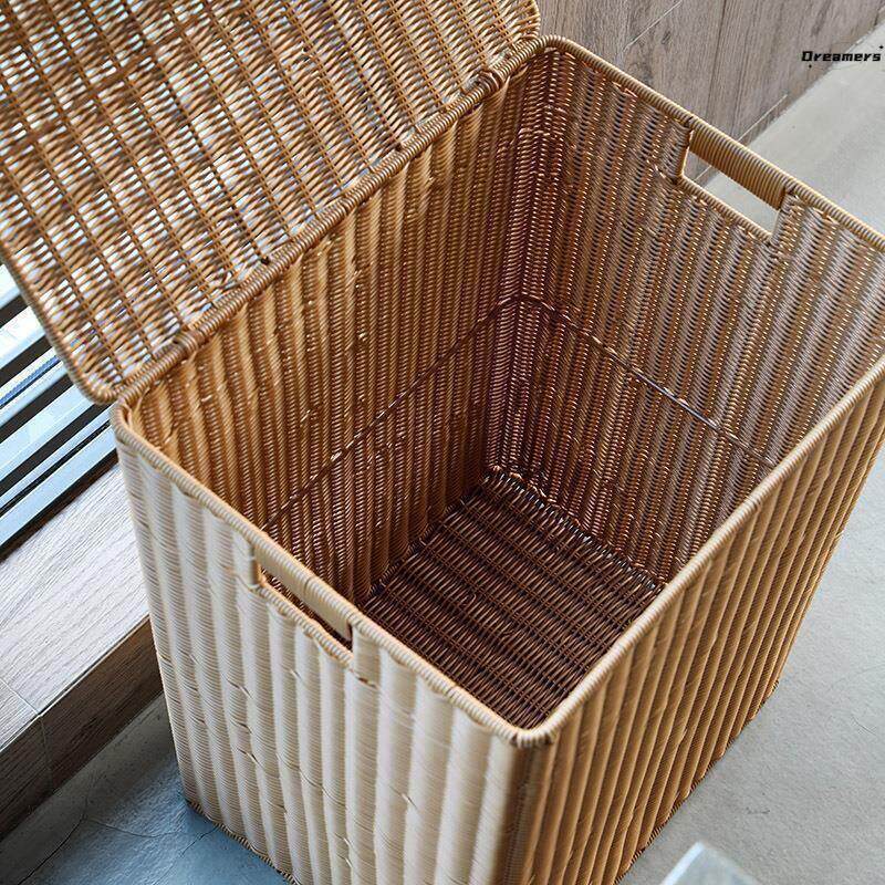 收纳筐脏衣篮藤编脏衣服收纳筐带盖子脏衣篓大杂物收纳筐塑料编厂