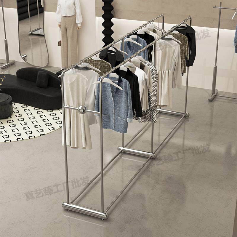 服装店展示架落地中岛架不锈钢双排挂衣架简约女装店中间陈列货架