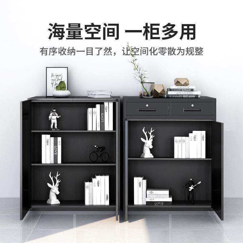 黑色物柜办公档文件柜铁皮柜加宽移门钢制资料柜储柜案柜黑砂纹矮