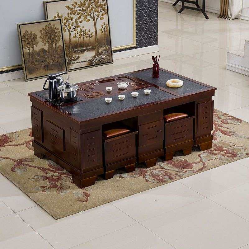 火山石茶几功夫简约火烧多功能茶桌组合办公家用茶盘客厅实木茶台