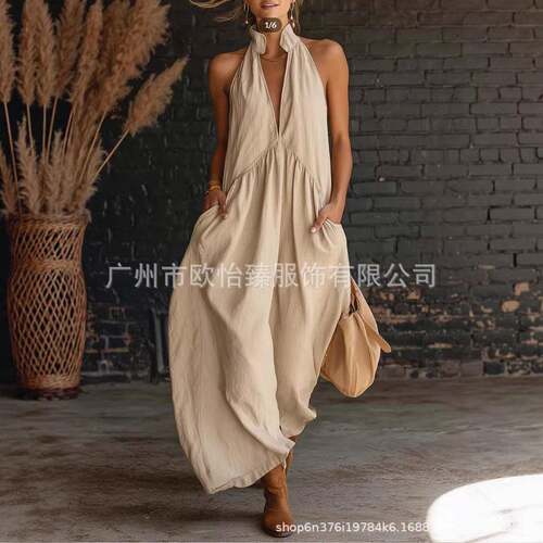 2026 Minimalist Halter Neck Maxi Dress For Women - For