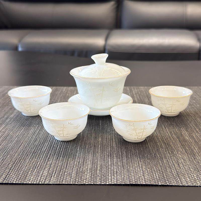 竹骨瓷影三才盖碗小茶杯冰种家用喝茶泡茶冲茶器具茶碗单个高档