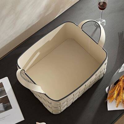 收网皮红提收纳篮衣帽间软手装杂物家2222用轻奢革编织纳筐