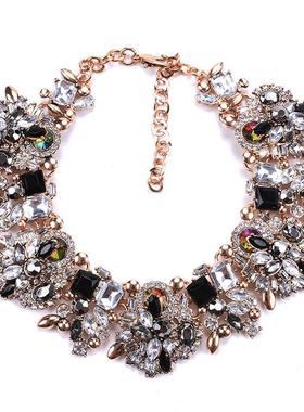 欧美短款项链女时尚饰品满钻夸张花卉项链服装配饰