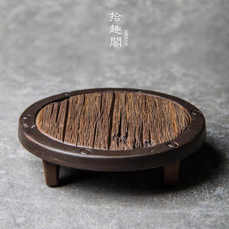 创意手工陶瓷茶托彷木小桌子壶承复古壶托粗陶干泡盘小茶台摆件
