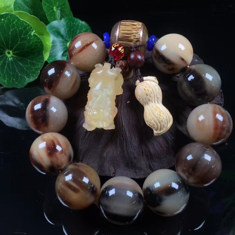 天然牦牛角2.0圆珠手串佛珠文玩拍卖收藏自戴送礼佳品礼盒装