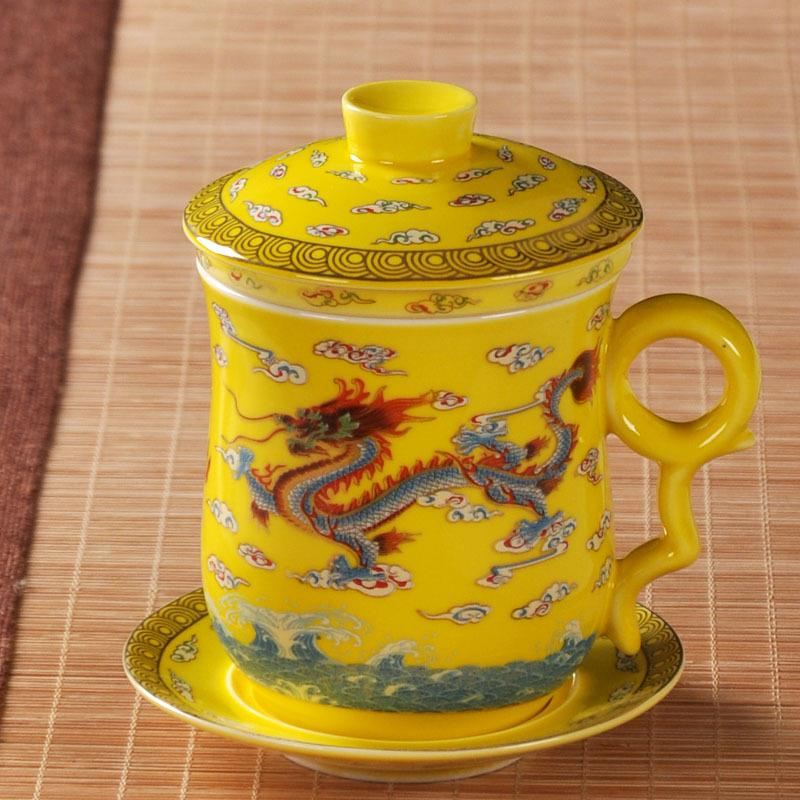陶瓷四件套泡茶杯带盖茶水分离过滤办公礼品茶杯毕业纪念品